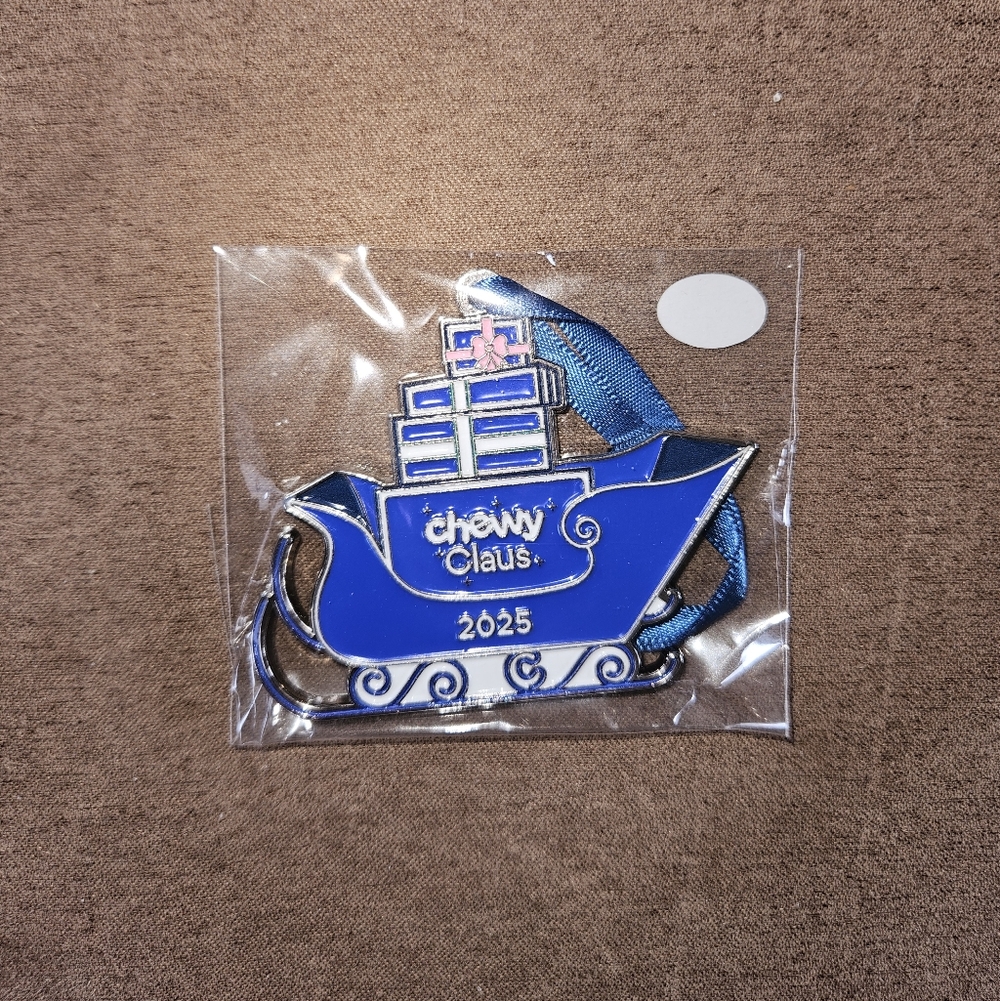 NIP Blue Chewy Claus 2025 Metal Sleigh Ornament